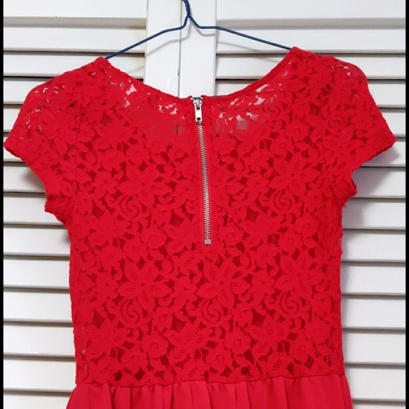 H&M Lace Back/Sleeves Red Skater Dress - Picture 4 of 7